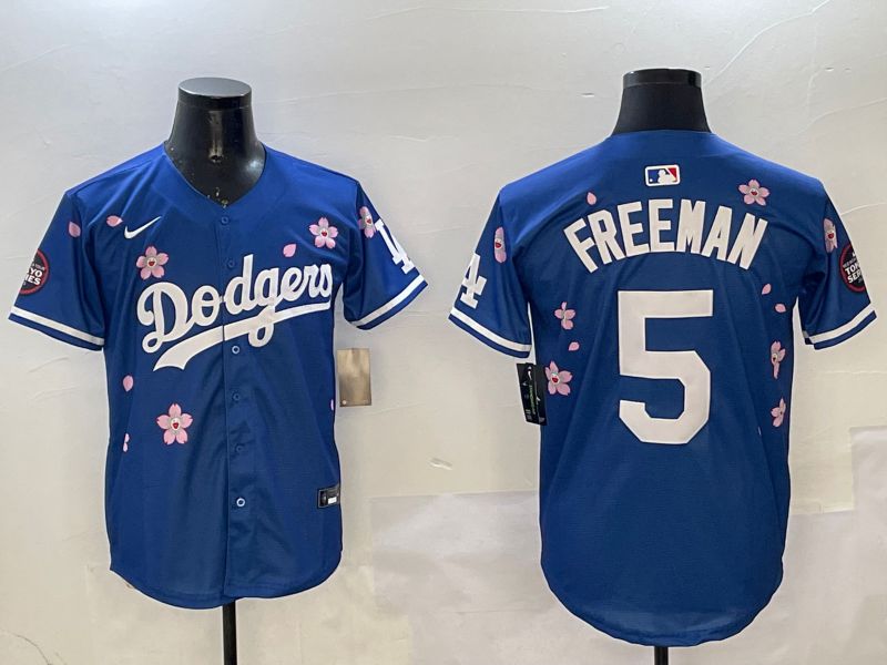 Men Los Angeles Dodgers 5 Freeman Blue Sakura Edition 2025 Nike MLB Jersey style 10